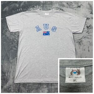 Australia‎ AUS Flag Embroidered Gray T-Shirt Mens XL Short Sleeve Souvenir Tee